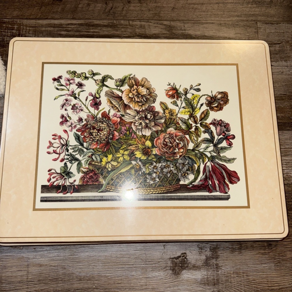 Pimpernel Set of 4 VTG  Botanical Florals In Basket Design Cork Back Placemats